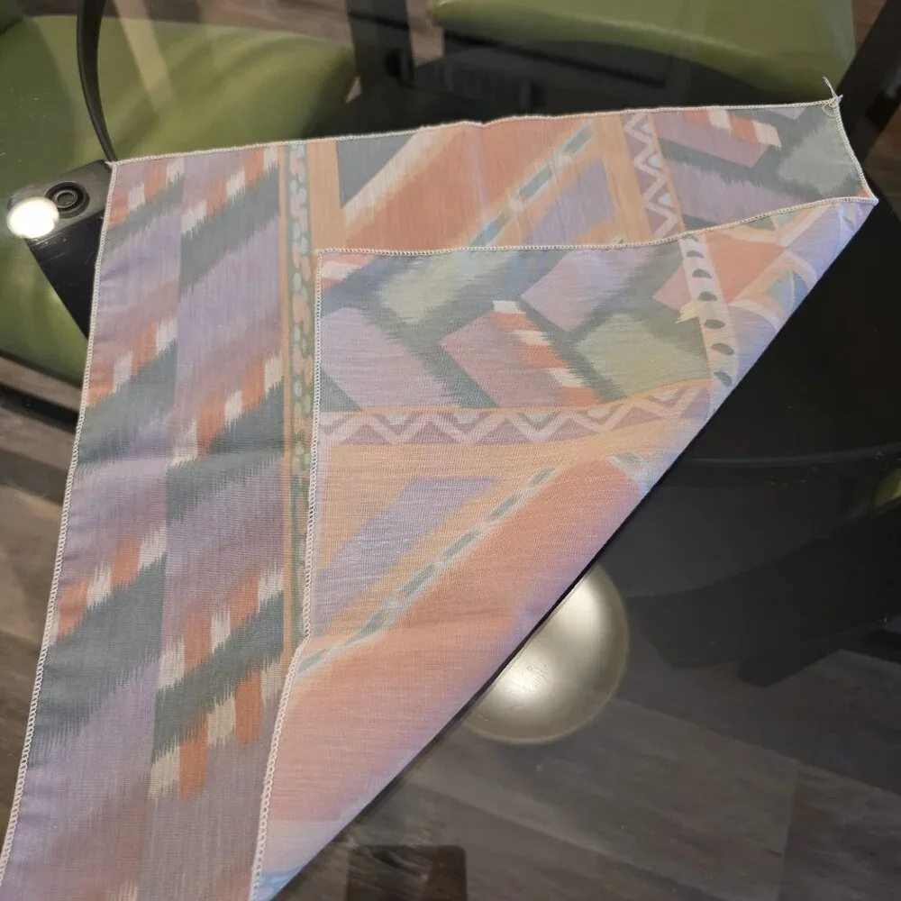 VTG Tribal Ikat‎ Style Fabric Napkins Set Of 6 Peach & Pastel Colors 14.5